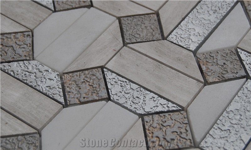 China Popular Natural Marble Stone Light Grey Wood Polished Mosaic with Ceramic Backed Floor and Wall Mosaic for Luxury Bathroom -Owned Factory