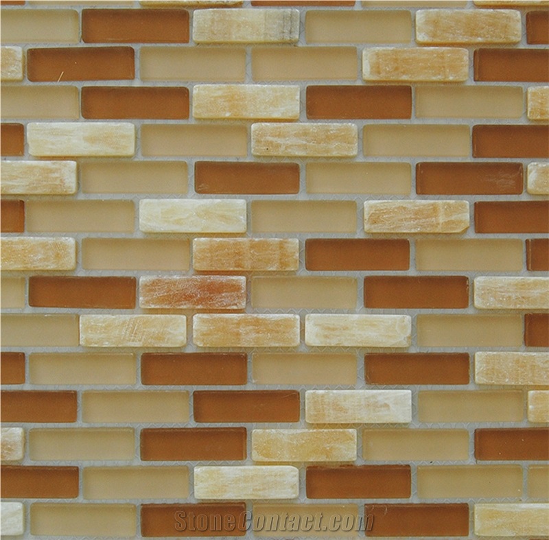 China Popular Natural Yellow Onyx and Fog Glass Mosaic Tiles Pattern for Wall and Floor - Owned Factory