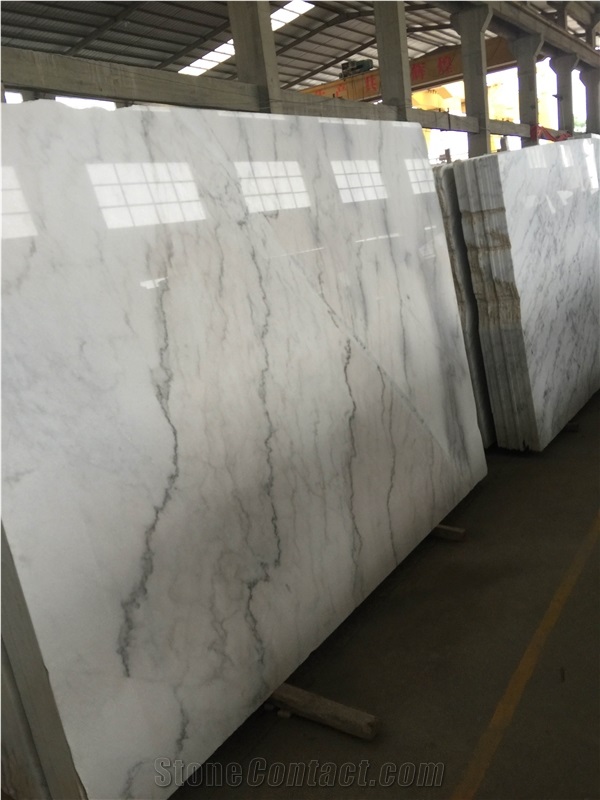China White Natural Marble -Similar with Italy Carrara White Polished Big Slabs and Tiles ,Cut-To-Size for Wall and Floor Covering Tiles Patterns -Beautiful Flowers Vein