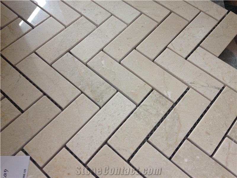 Crema Marfil Marble Mosaic,Wall Mosaic/ Floor Mosaic /Polished Mosaic Split/Mosaic Pattern /Thin Laminated Mosaic
