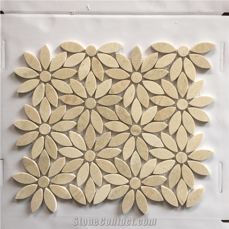 Crema Marfil Marble Mosaic, Wall Mosaic/ Floor Mosaic / Polished Mosaic Split/Mosaic Pattern /Thin Laminated Mosaic