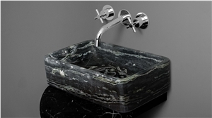 Dark Grey Marble Stone Sink & Basin, Marble with White Vein Rectangle Shape Marble Bowls for Kitchen & Bathroom