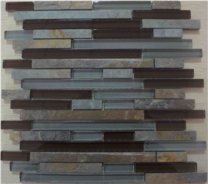 Glass Linear Strips Mosaic, Resin and Ceramic Wall and Floor Mosaic -For Luxury Hotel Commercial Project Use