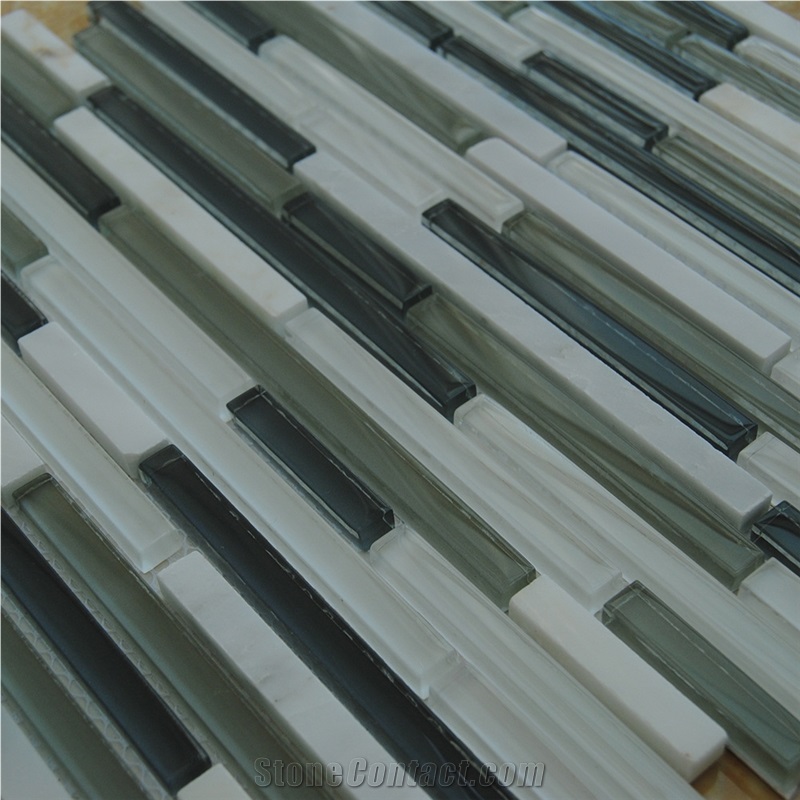 Glass Linear Strips Mosaic,Resin and Ceramic Wall and Floor Mosaic -For Luxury Hotel Commercial Project Use