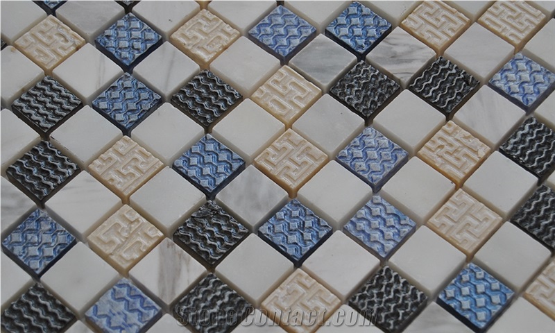 Glass Mosaic, Resin and Ceramic Wall and Floor Mosaic -For Luxury Hotel Commercial Project Use
