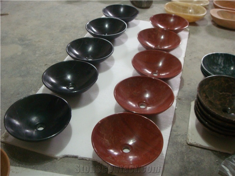 Golden Marble Stone Sink on Sales, Round Shape Wash Bowls, High Polished Natural Stone Basin