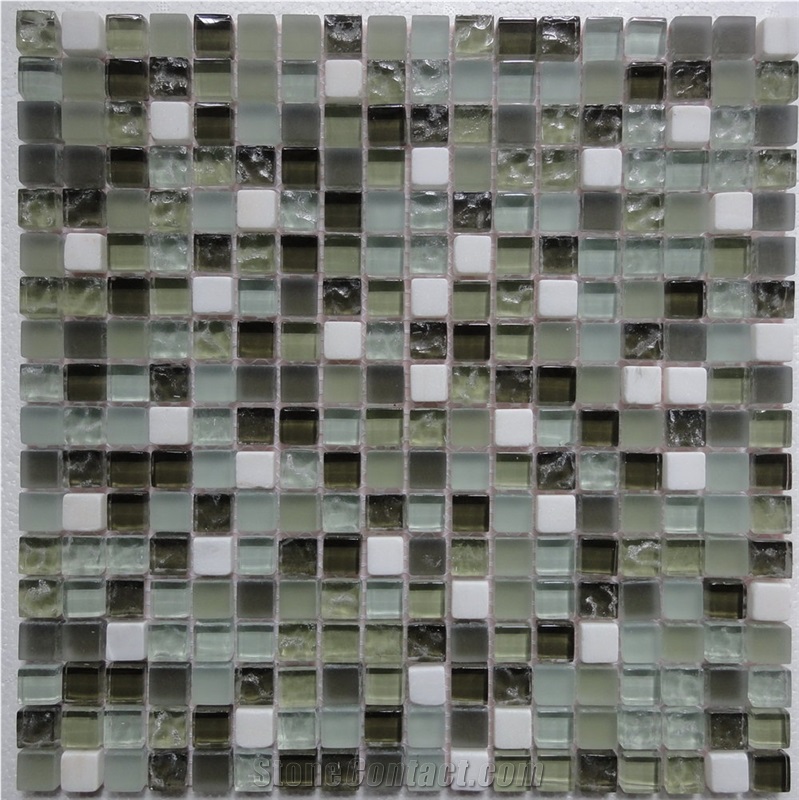 Green Glass Mosaic, Resin and Ceramic Wall and Floor Mosaic -For Luxury Hotel Commercial Project Use