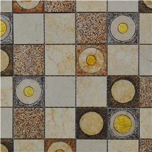 High Popular Natural Stone Marble -Sunny Beige and Ceramic and Resin Chips Mosaic -Manmade Stone Mosaic Pattern -Owned Factory