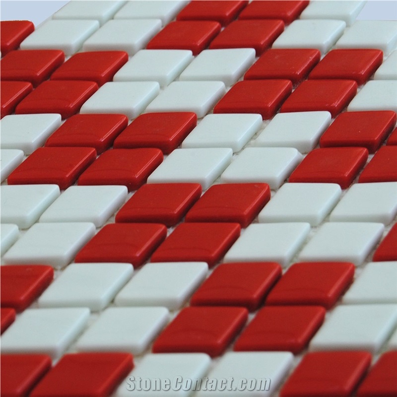 High Quality Pure White Marble Natural Stone Mosaic with Red Ceramic Wall and Floor Mixed Mosaic Pattern