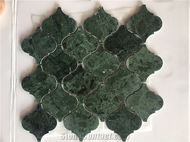 India Natural Polished Marble -Dark Green Mosaic for Floor and Wall -New Patterns and Design -High Quality and Owned Factory
