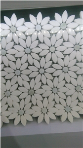 Italy Grey Carrara White Crystal White Marble Flower Design Beautiful Stone Mosaic, Polished Nice Design Interior Stone Mosaic Tile, Marble Stone Mosaic
