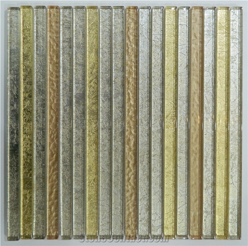 Linear Strips Glass Mixed Metal Mosaic Tile for Floor & Wall, Popular Colorful Mosaic Tile