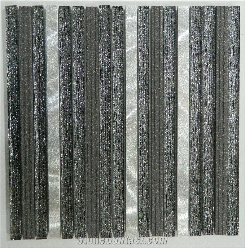 Linear Strips Glass Mixed Metal Mosaic Tile for Floor & Wall, Popular Colorful Mosaic Tile