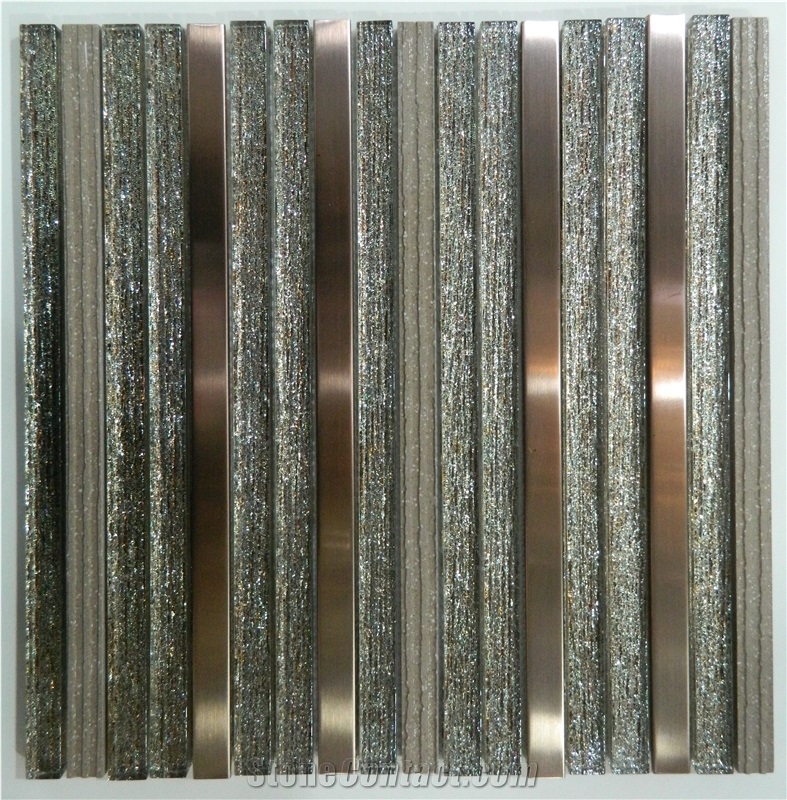 Linear Strips Mosaic Stone, Glass Mosaic Tile, China Mosaic Factroy, Metal Mosaic Tile, for Wall & Floor