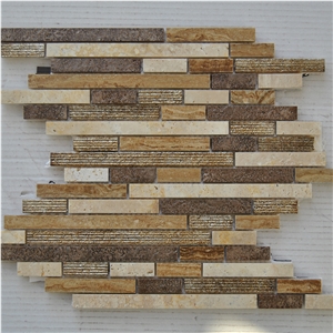 Natural Beige Travertine Marble Stone and Dark Grey Ceramic Mosaic ,Laminated Wall and Floor Backed Mosaic -Owned Factory