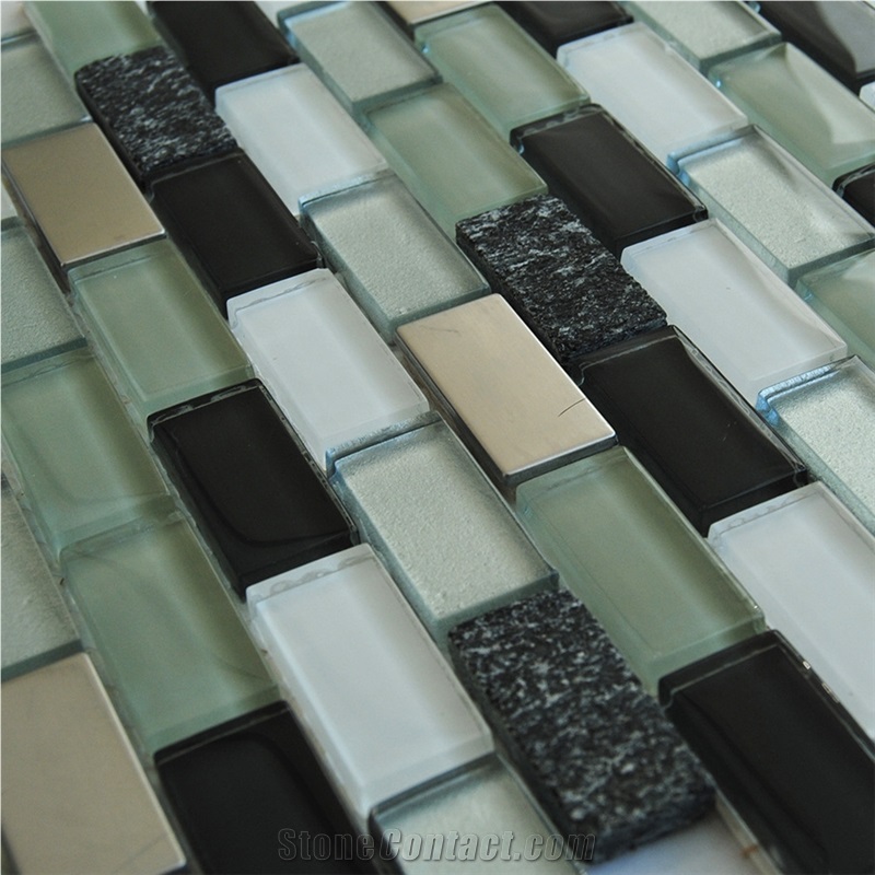 Natural Black Marble Stone and Aluminum Backed Mosaic ,Pure White Glass Laminated Mosaic Tiles Patterns for Wall and Floor -Owned Factory