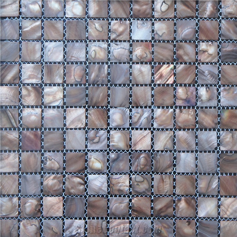 Natural Brown Shinning Shell Chips Wall and Floor Mosaic Tiles Pattern for Bathroom Decoration -High Quality and Owned Factory