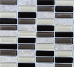Natural China Grey Marble and Black ,Pure White Glass Mixed Chips Floor and Wall Mosaic Tile Patterns -Xiamen Terry Stone