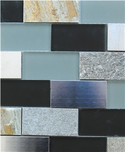 Natural China Stone and Aluminum Laminated Mosaic Tiles - Black and Pure White Glass Floor and Wall Mosaic Tile Patterns -Owned Factory and High Quality