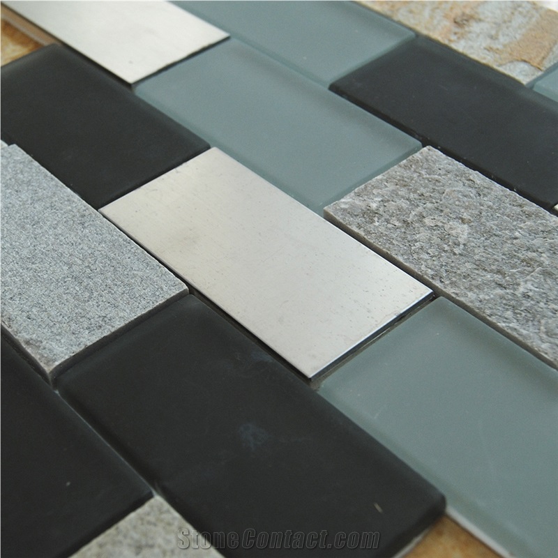 Natural China Stone and Aluminum Laminated Mosaic Tiles - Black and Pure White Glass Floor and Wall Mosaic Tile Patterns -Owned Factory and High Quality