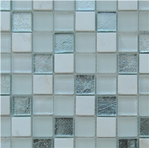 Natural Crystal White Marble Stone and Pure White Glass Mosaic for Floor and Wall -Luxury Hotel Commercial Project