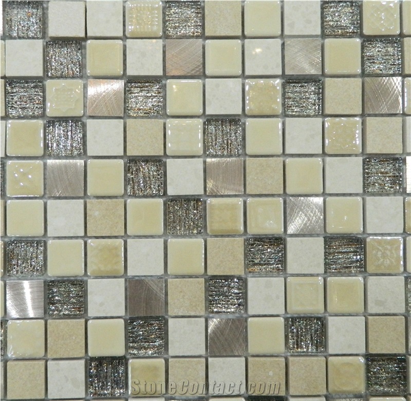 Natural Grey Marble Stone and Ceramic ,Aluminum Backed Wall and Floor Mosaic for Luxury Bathroom Decor -Owned Factory