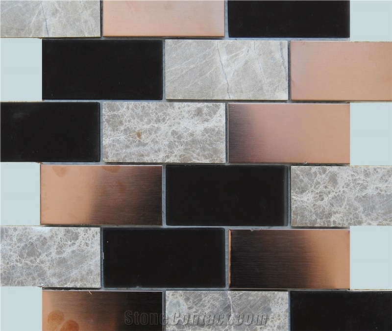 Natural Light Marble and Aluminum Metal Backed Mosaic -Owned Factory ,High Quality