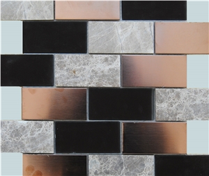 Natural Light Marble and Aluminum Metal Backed Mosaic -Owned Factory ,High Quality