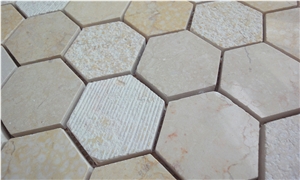 Natural Polished Marble Stone Beige Mosaic, Wall and Floor Mosaic -For Luxury Hotel Commercial Project Use