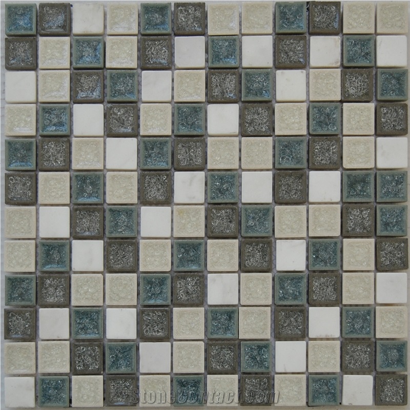 Natural Polished Marble Stone Mosaic - Resin and Ceramic Wall and Floor Mosaic -For Luxury Hotel Commercial Project Use