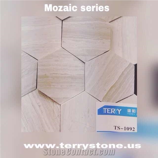 Natural Stone Guizhou White Wooden Grain,China Serpegiante Light Grey Wood Vein Marble Wenge Polished Grey Color 11*73mm Hexagon Marble Mosaic Tile, Marble for Decoration