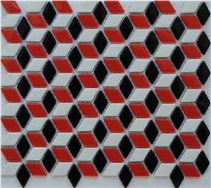 Natural Stone -Pure White Marble with Red Ceramic 3d Mosaic for Wall and Floor Tile Pattern -Xiamen Terry Stone