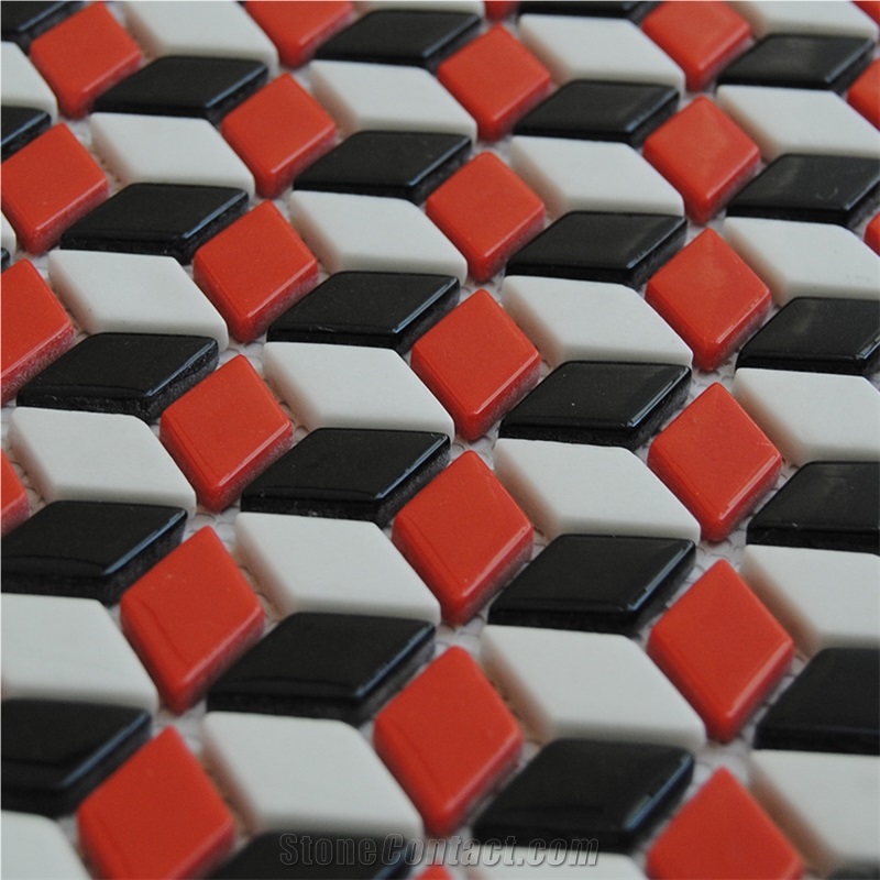 Natural Stone -Pure White Marble with Red Ceramic 3d Mosaic for Wall and Floor Tile Pattern -Xiamen Terry Stone