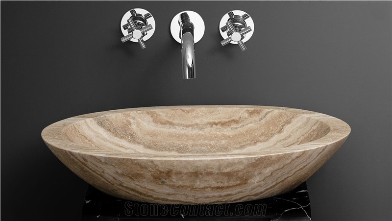 Oval Shape Design Yellow Marble Basin&Sink, Natural Stone Bowls, Polished Marble with Grey Vein Marble Sink