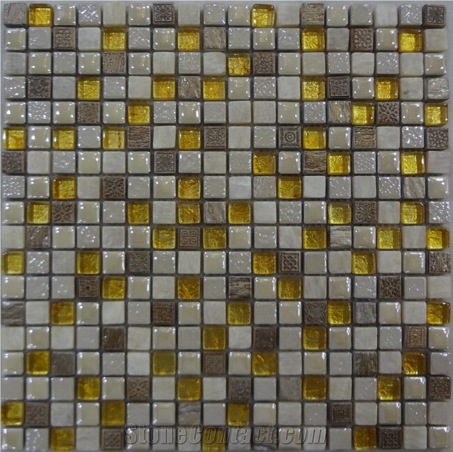 Polished Natural Marble Mosaic Mixed with Glass, Ceramic, Resin, Different Design for Your Choice, Colorful Mosaic Stone Hot Sell from China Factory