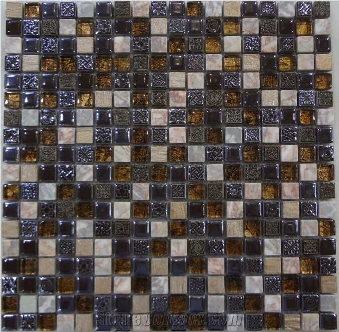 Polished Natural Marble Mosaic Mixed with Glass, Ceramic, Resin, Different Design for Your Choice, Colorful Mosaic Stone Hot Sell from China Factory