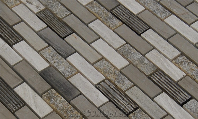 Polished Natural Marble Stone Mosaic Tile -Light Emperador and Dark Grey ,Ceramic Mosaic ,Bar Shape Wall and Floor Mosaic Tile Pattern