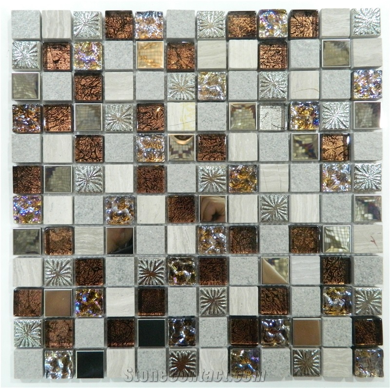 Polished Natural Yellow Onyx Chips and Ceramic ,Aluminum ,Metal Wall and Floor Mosaic Pattern ,Manmade Stone Mosaic Pattern -Owned Factory-Terry Stone