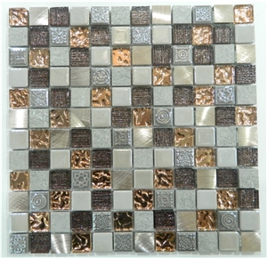 Polished Natural Yellow Onyx Chips and Ceramic ,Aluminum ,Metal Wall and Floor Mosaic Pattern ,Manmade Stone Mosaic Pattern -Owned Factory-Terry Stone