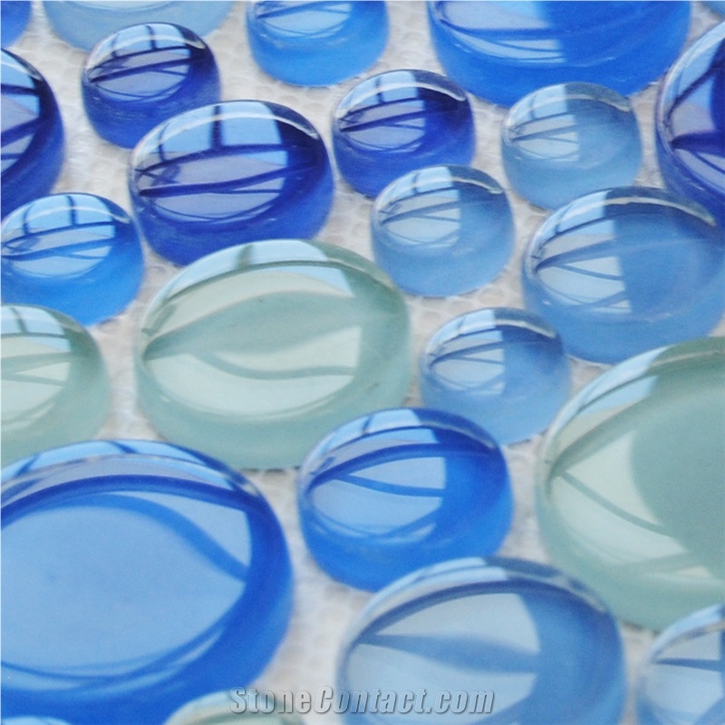 Popular Blue and White Pure Glass Wall and Floor Mosaic Pattern -Thin Laminated Mosaic , Owned Factory
