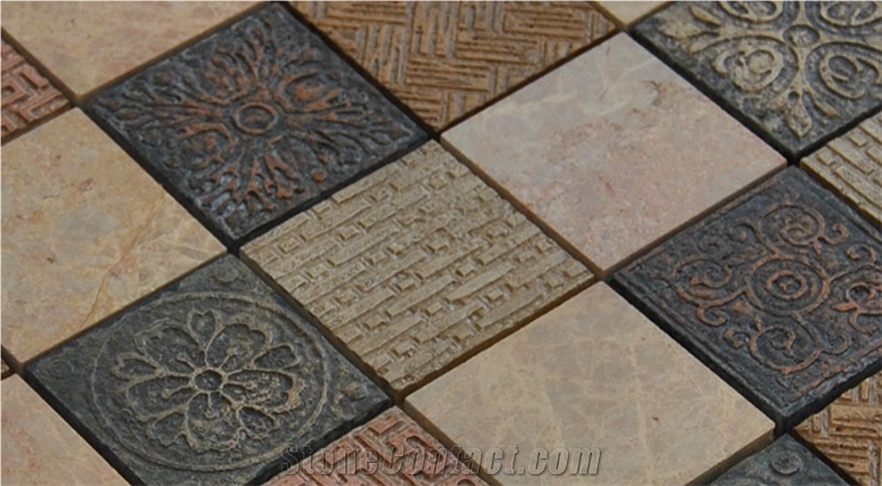 Popular Natural Marble Stone Pattern Mosaic and Ceramic Floor and Wall Laminated Mosaic -Owned Factory