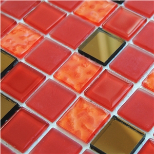 Popular Red Pure Glass Chips Laminated Mosaics for Floor and Wall ,Luxury Bathroom -High Quality