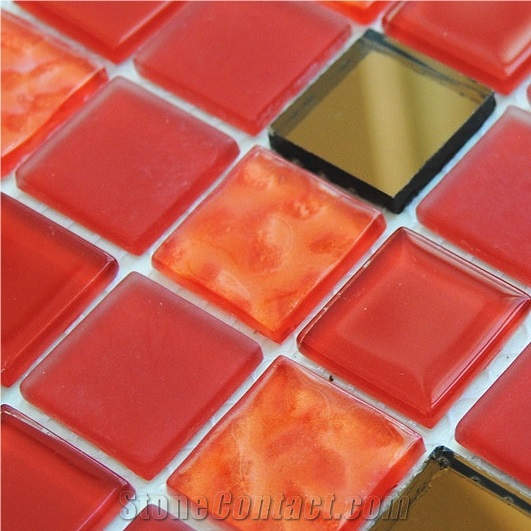 Popular Red Pure Glass Chips Laminated Mosaics for Floor and Wall ,Luxury Bathroom -High Quality