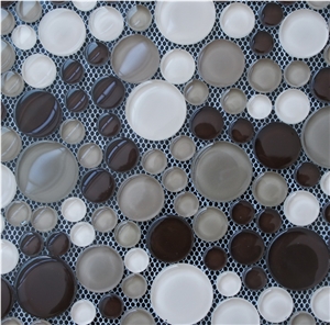 Pure White and Black Round Glass Chips Mosaic Tiles Pattern for Floor and Wall Decoration -Xiamen Terry Stone