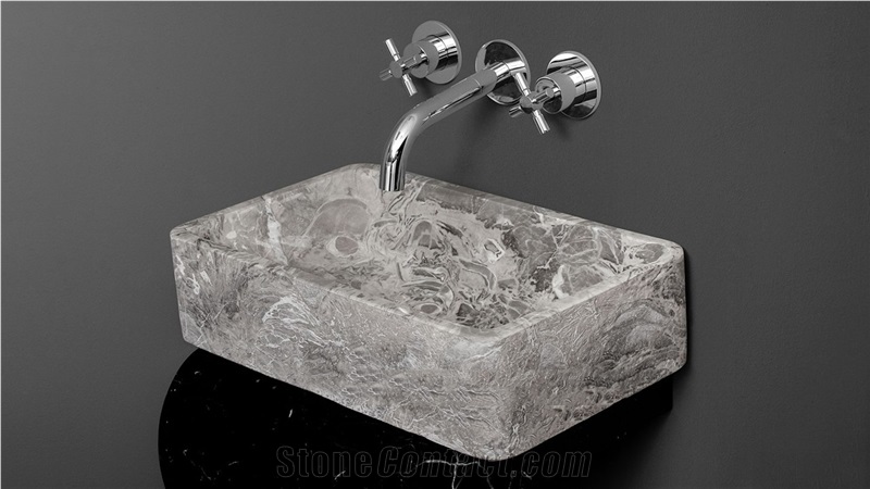 Rectangle Shape Grey Marble Stone Basin & Sink, High Polished Marble Basin for Bathroom & Kitchen, Natural Stone Sink from China Factory