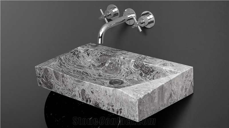 Rectangle Shape Grey Marble Stone Basin & Sink, High Polished Marble Basin for Bathroom & Kitchen, Natural Stone Sink from China Factory