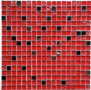 Red Glass Mosaic, Resin and Ceramic Wall and Floor Mosaic -For Luxury Hotel Commercial Project Use