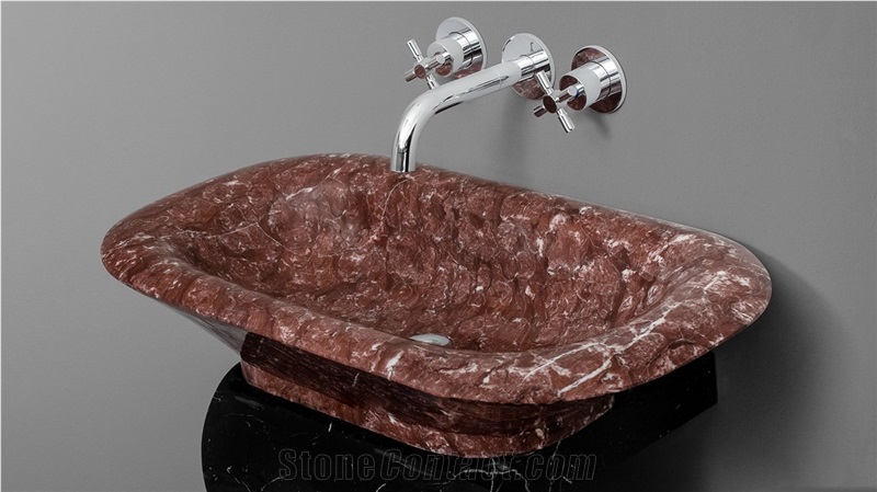Red Marble High Polished Wash Sink & Basin, Good Quality China Rojo Alicante Coral Red Marble Bowls
