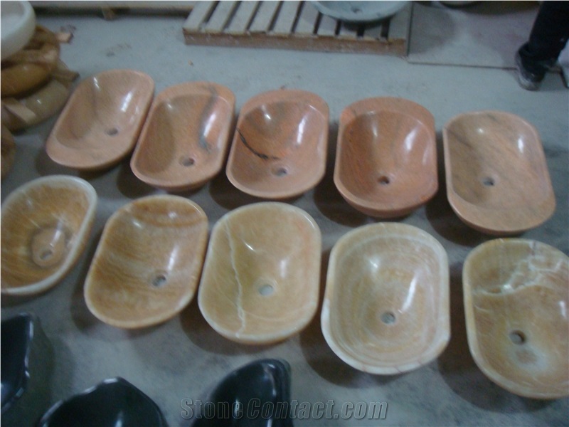 Round Golden & Black Marble Stone Sink & Basin, Good Quality Brown Marble Bowls, Natural Stone Sink on Sales