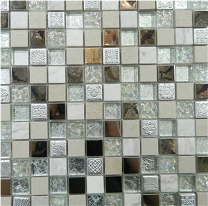 Shinning Aluminum Backed Wall Mosaic with Beige Natural Marble Chips & Resin ,Ceramic Floor Mosaic Patterns for Luxury Bathroom
